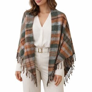 Autumn Fall Cozy Fringed Wrap Scarf ALTARD STATE Shawl Green Orange Wine 75 x 33